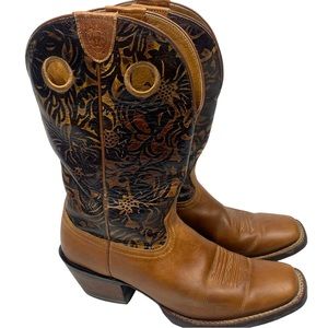 Ariat Crossfire Sand Floral Sunburst Cowboy Boots ATS Insole Size 10 Leather